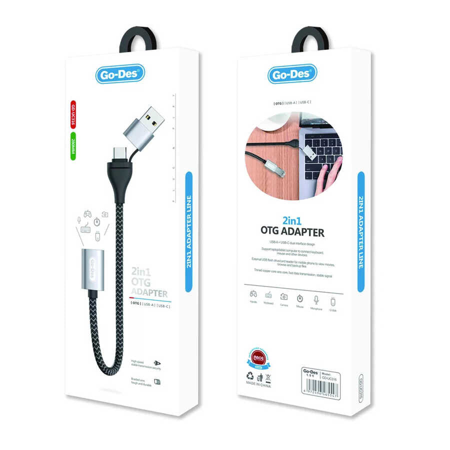 Go Des GD-UC316 2 in 1 Type-C ve USB Arayüzlü OTG Kablo - 2 Go Des GD-UC316 2 in 1 Type-C ve USB Arayüzlü OTG Kablo - 2
